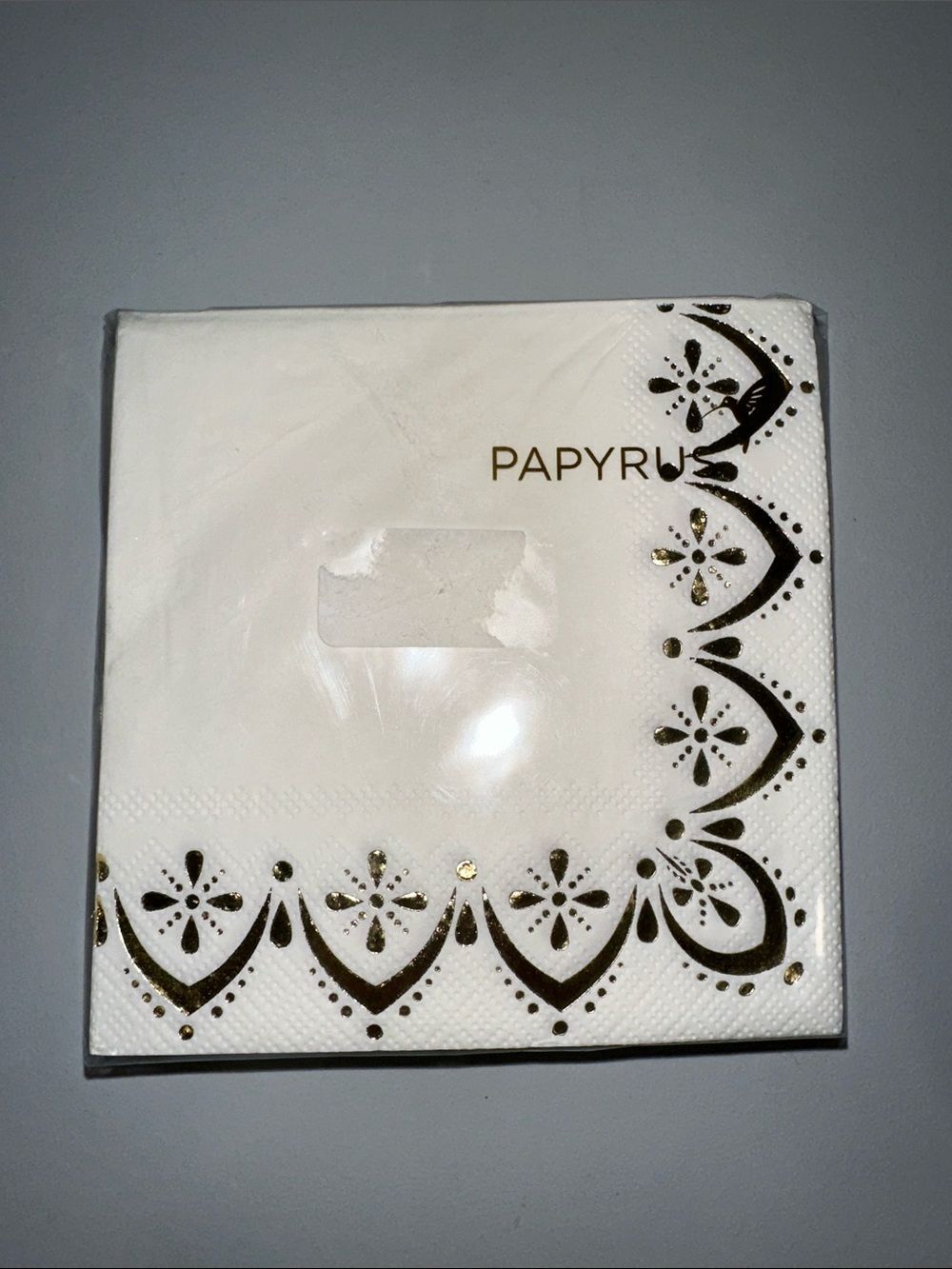 PAPYRUS White Gold Trim Square Cocktail Napkins 40 pk x 1